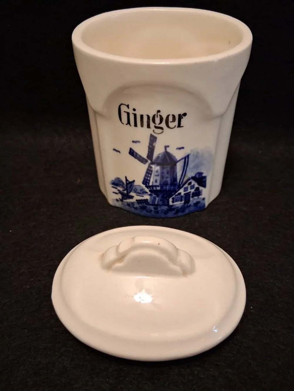 Vintage (1920s-30s) Blue Delft Ginger Spice Jar Germany Windmill Canister